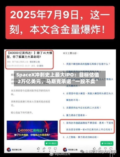 SpaceX冲刺史上最大IPO：目标估值2万亿美元	，马斯克承诺“一股不卖”-第2张图片