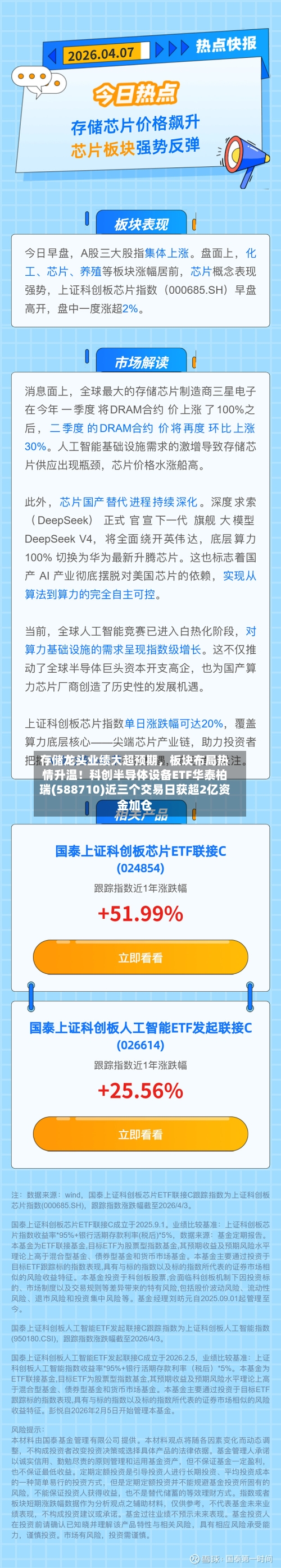 存储龙头业绩大超预期，板块布局热情升温！科创半导体设备ETF华泰柏瑞(588710)近三个交易日获超2亿资金加仓-第2张图片